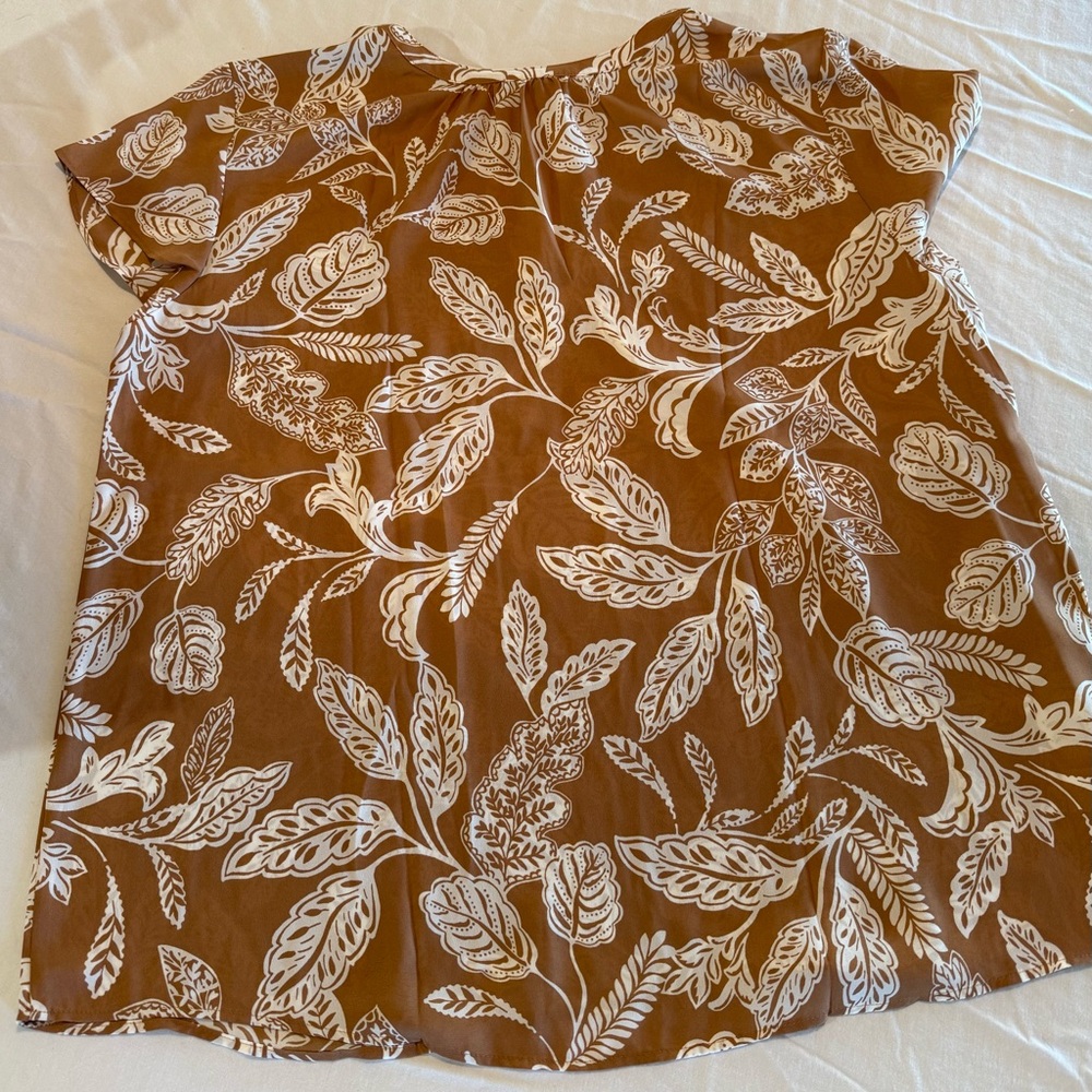 Two (2) - Ann Taylor Factory Tan and White Blouses - Picture 3 of 9